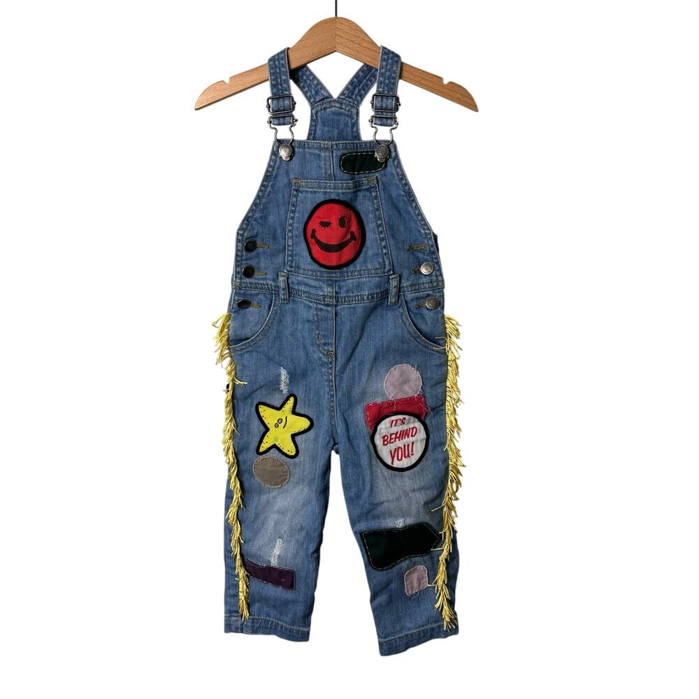 Stella McCartney Blue Denim Patchwork Overalls with Yellow Fringe